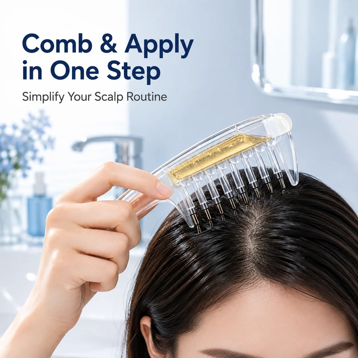 Ergonomic handle holding and combing through hair