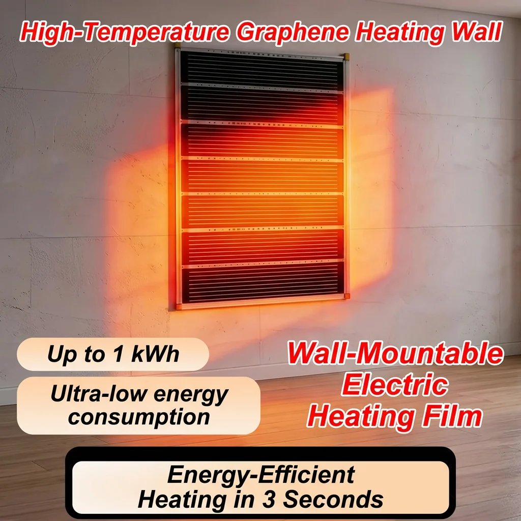 Original supplier graphic of a heating-film panel and its printed promotional text