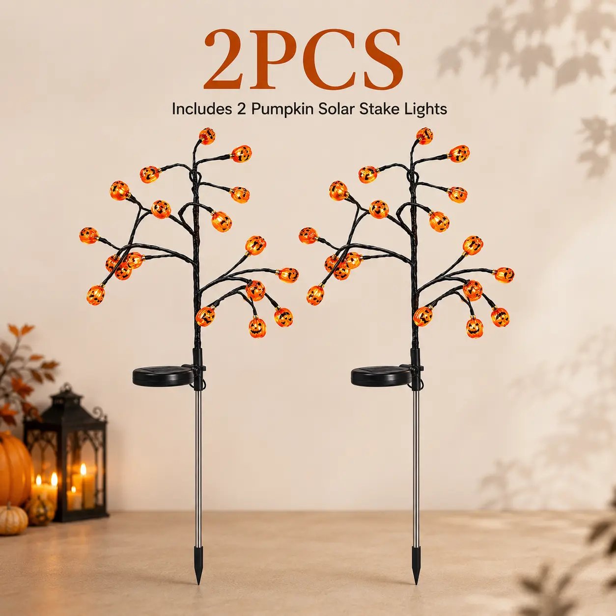 2 pack pumpkin solar branch lights