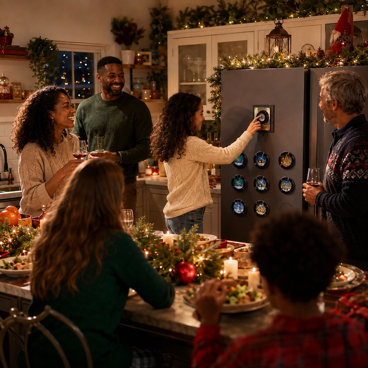 Cozy Christmas scene with retro vinyl music player