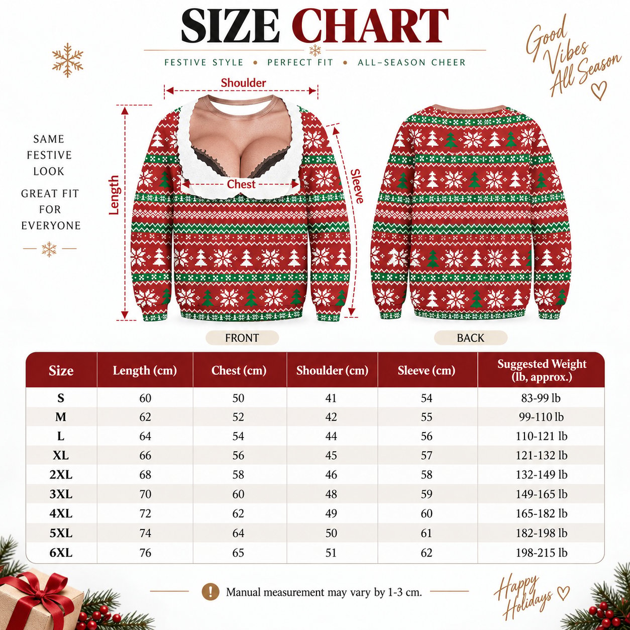 Fake low cut Christmas sweatshirt product details