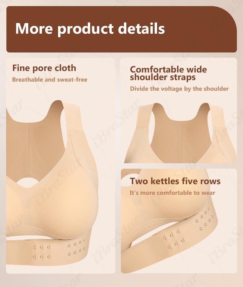 【Postural correction】Women’s Beige Wireless Bra, Soft Breathable Non-removable Moulded Cups, Yoga Fitness Sportswear for Gym & Daily Training