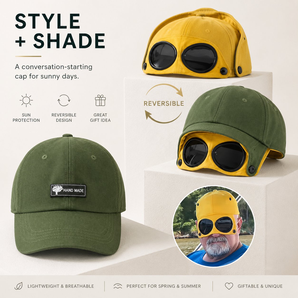 Pilot baseball cap combining casual style and pull-down lens shade