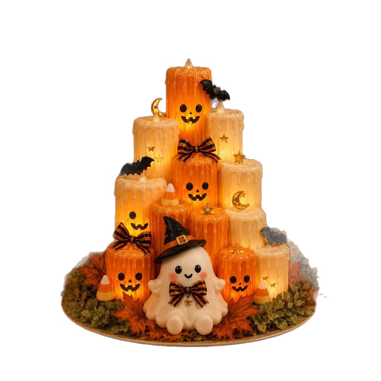 Hand-crafted intricate resin pumpkin ghost sculpting details