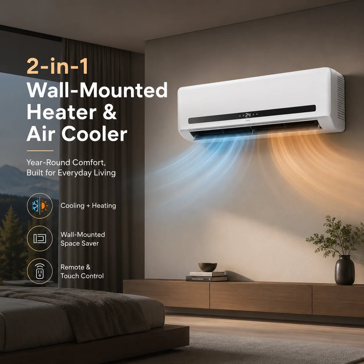 Wall mounted heater and cooler in home interior