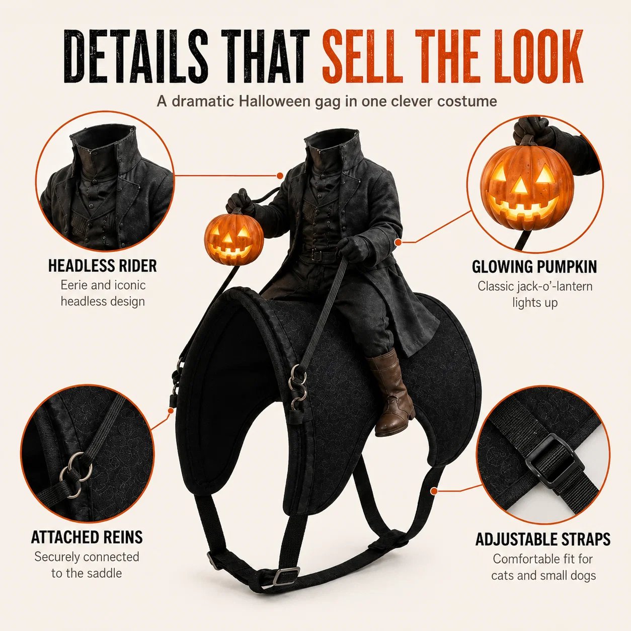 Open body Headless Horseman pet costume