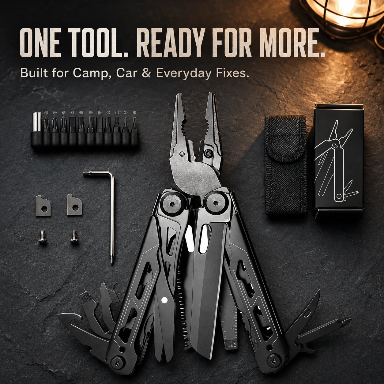 16-in-1 Multitool with Large Scissors โ Compact Outdoor Tool
