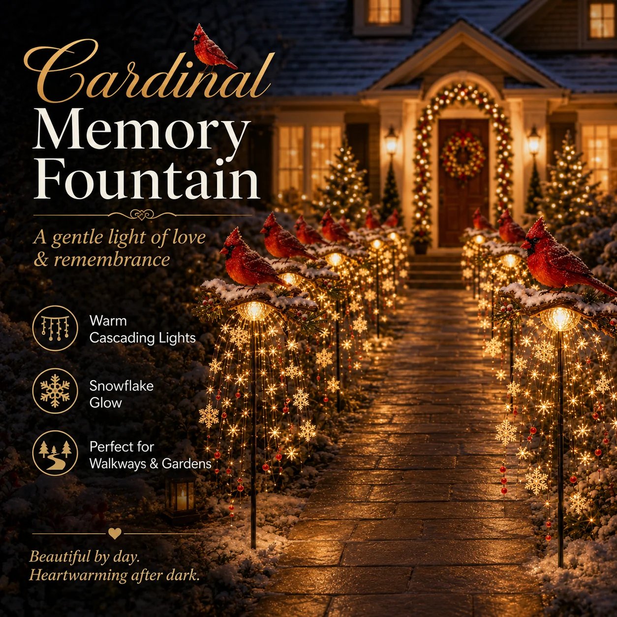 Multiple Cardinal Memory Fountain walkway display