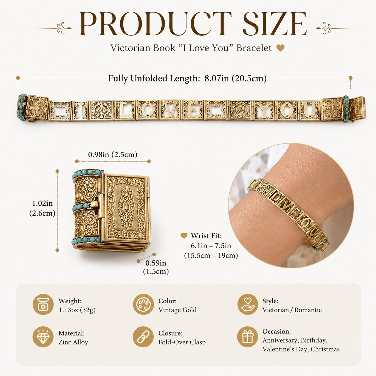 Victorian Book I Love You Bracelet product details