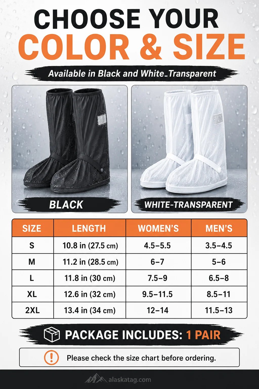 Shoe cover colors sizes and size chart