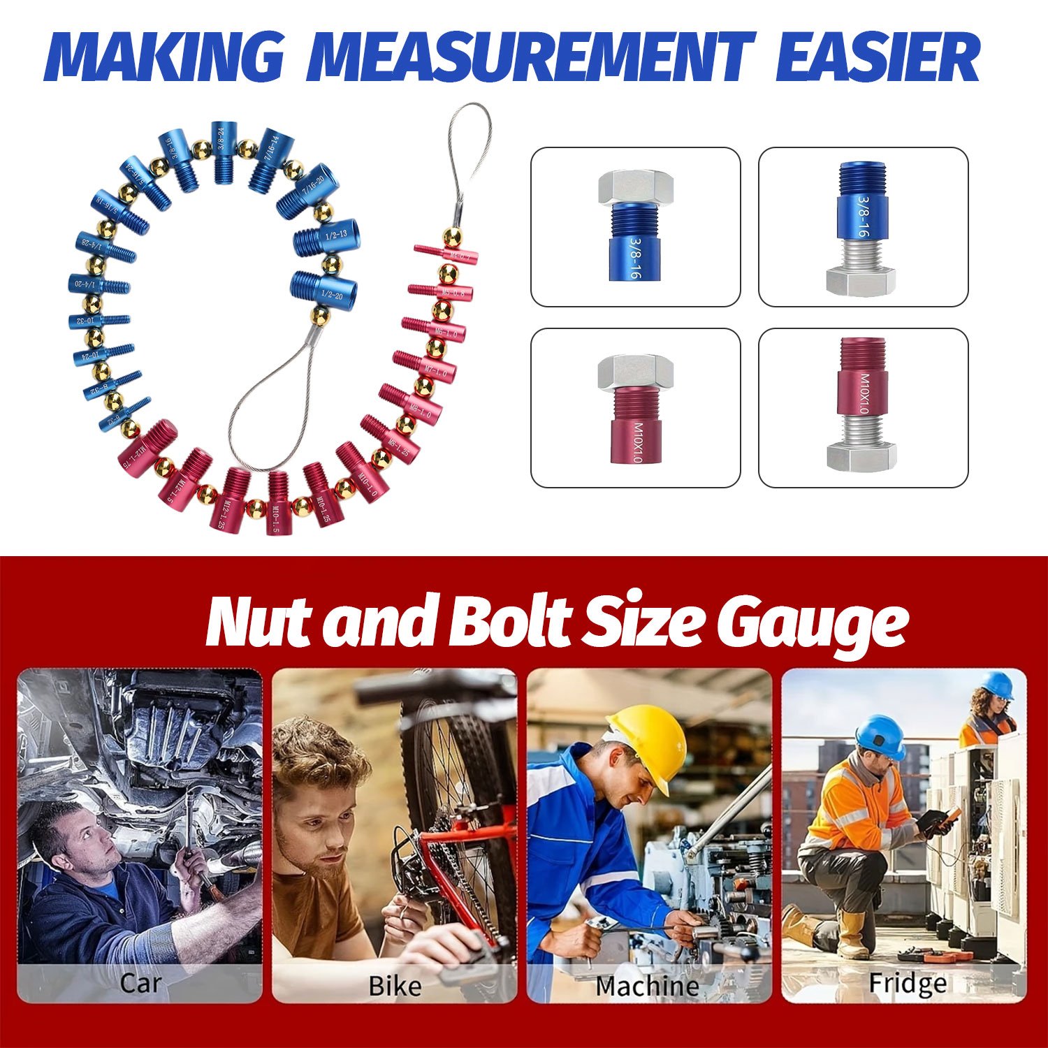 quick bolt and nut size identification with color coded gauges