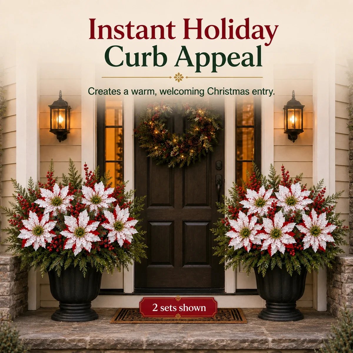Festive Christmas poinsettias in planters