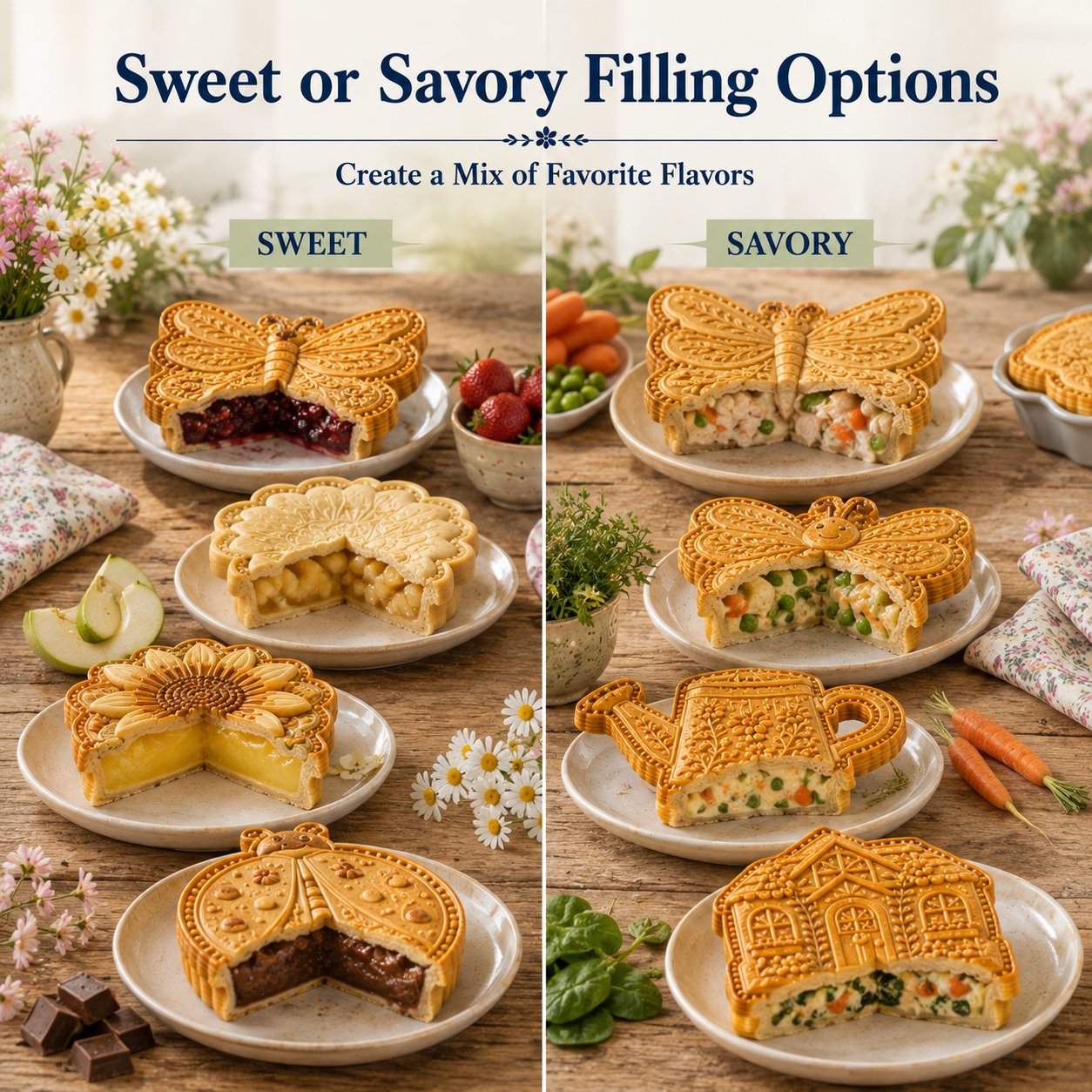 Spring garden mini pies with different fillings