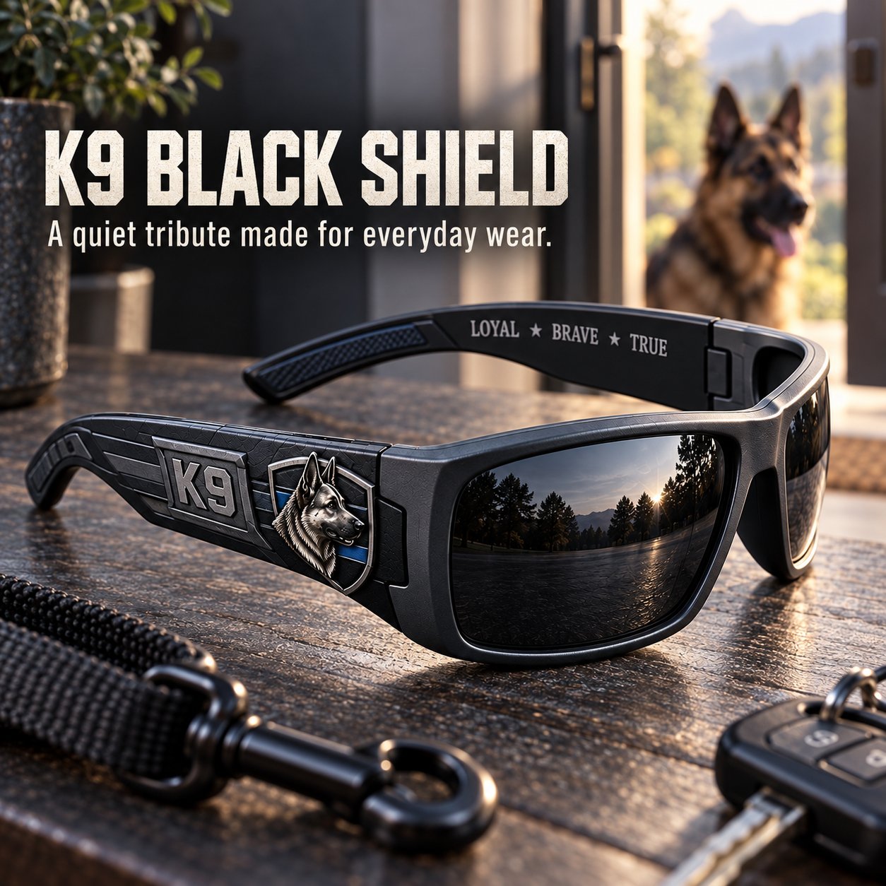 Black Shield K9 Guardian sunglasses with working-dog gear