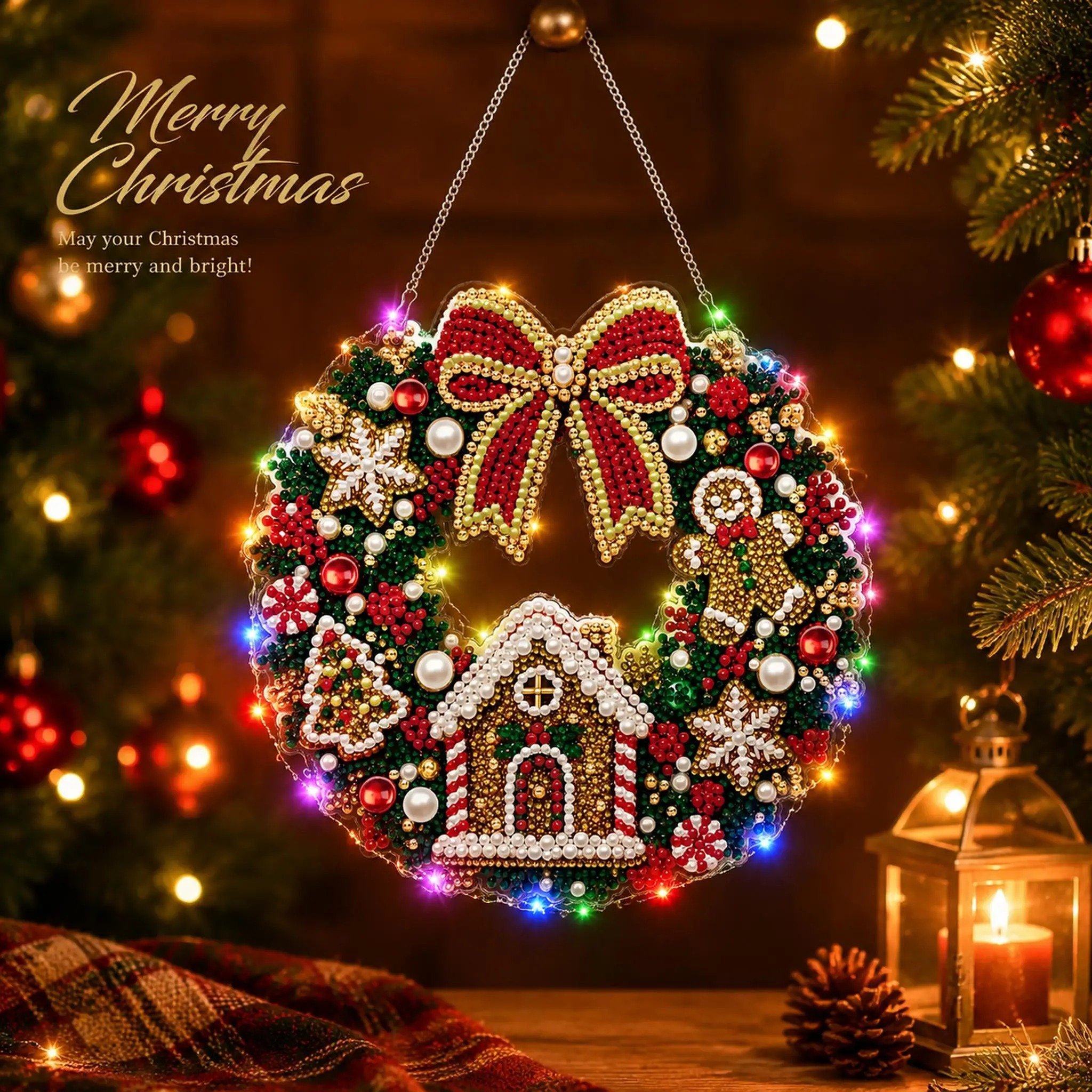 LED lighting effect on Christmas diamond painting ornament