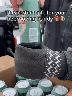 Beer mitten gloves combining winter hand warmth with a built-in beverage holder