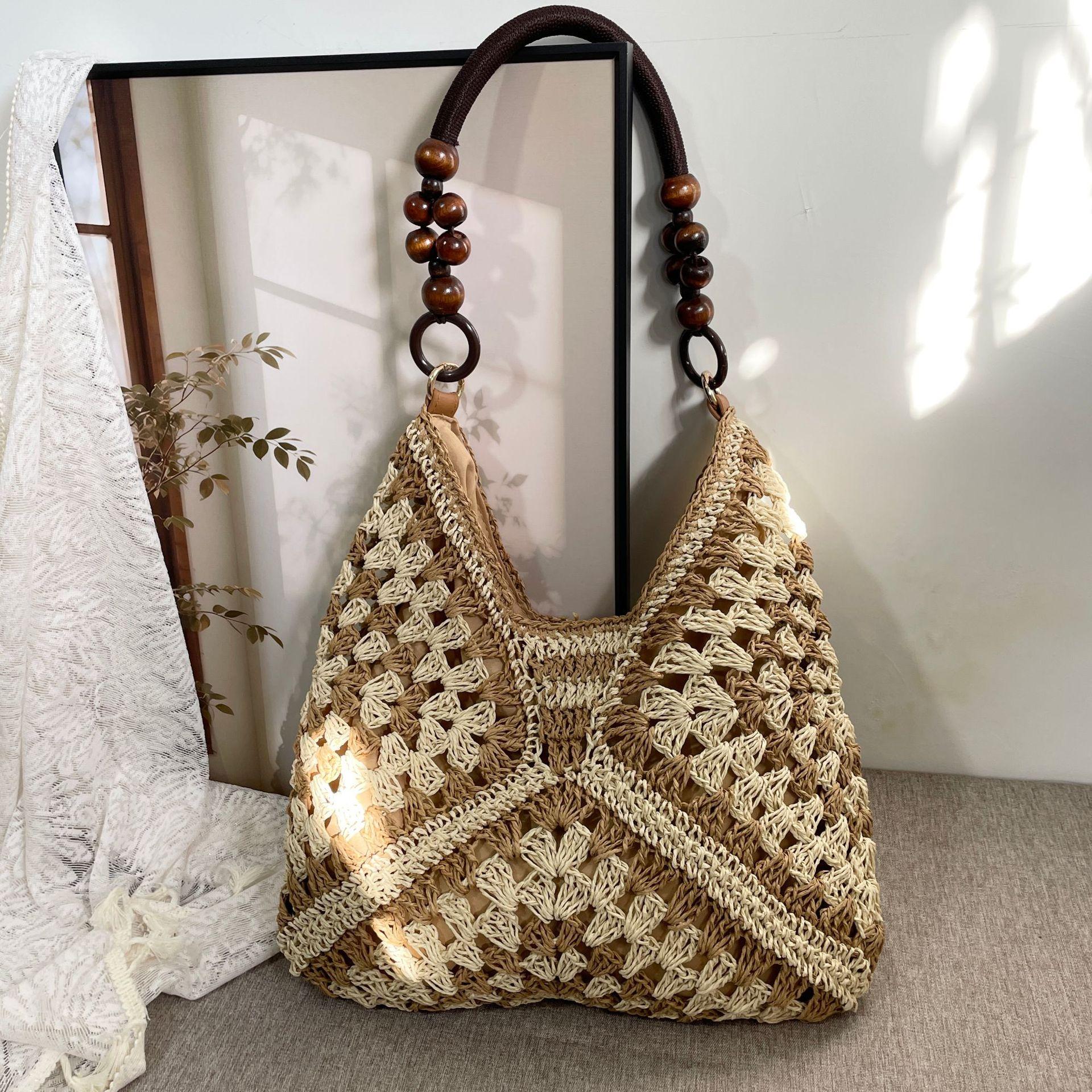 New Fashionable Handmade Woven Bag Versatile Paper Rope Crochet Straw Shoulder Bag for Beach & Vacation Style Lightweight Functional Summer Accessory New Fashionable Handmade Woven Bag Versatile Paper Rope Crochet Straw Shoulder Bag for Beach & Vacation Style Lightweight Functional Summer Accessory