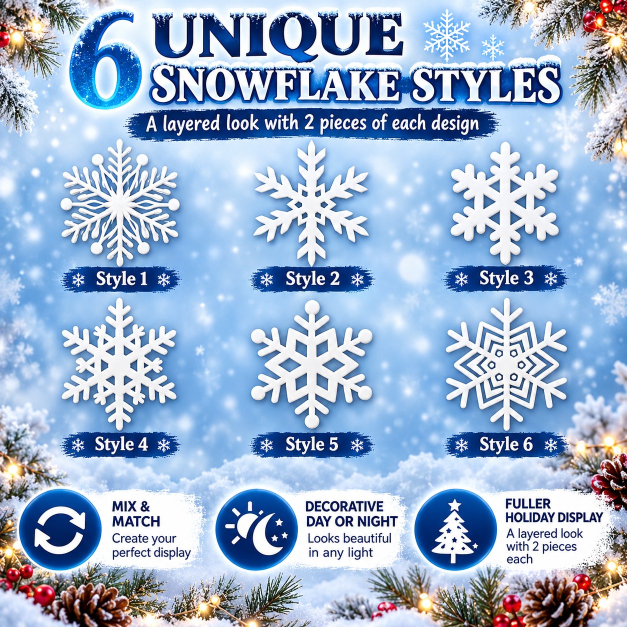 six snowflake light designs