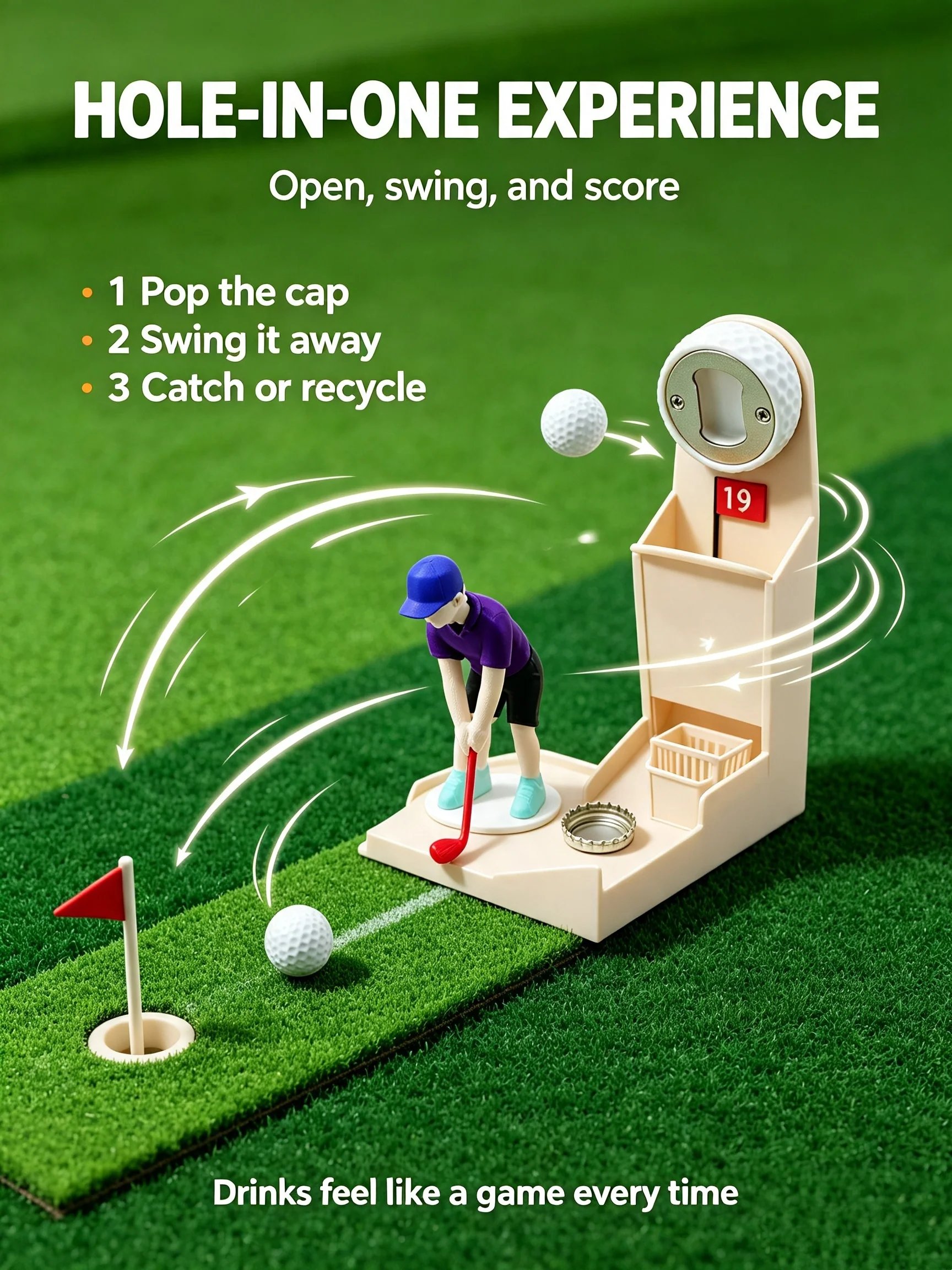 Golf-inspired bottle opener design