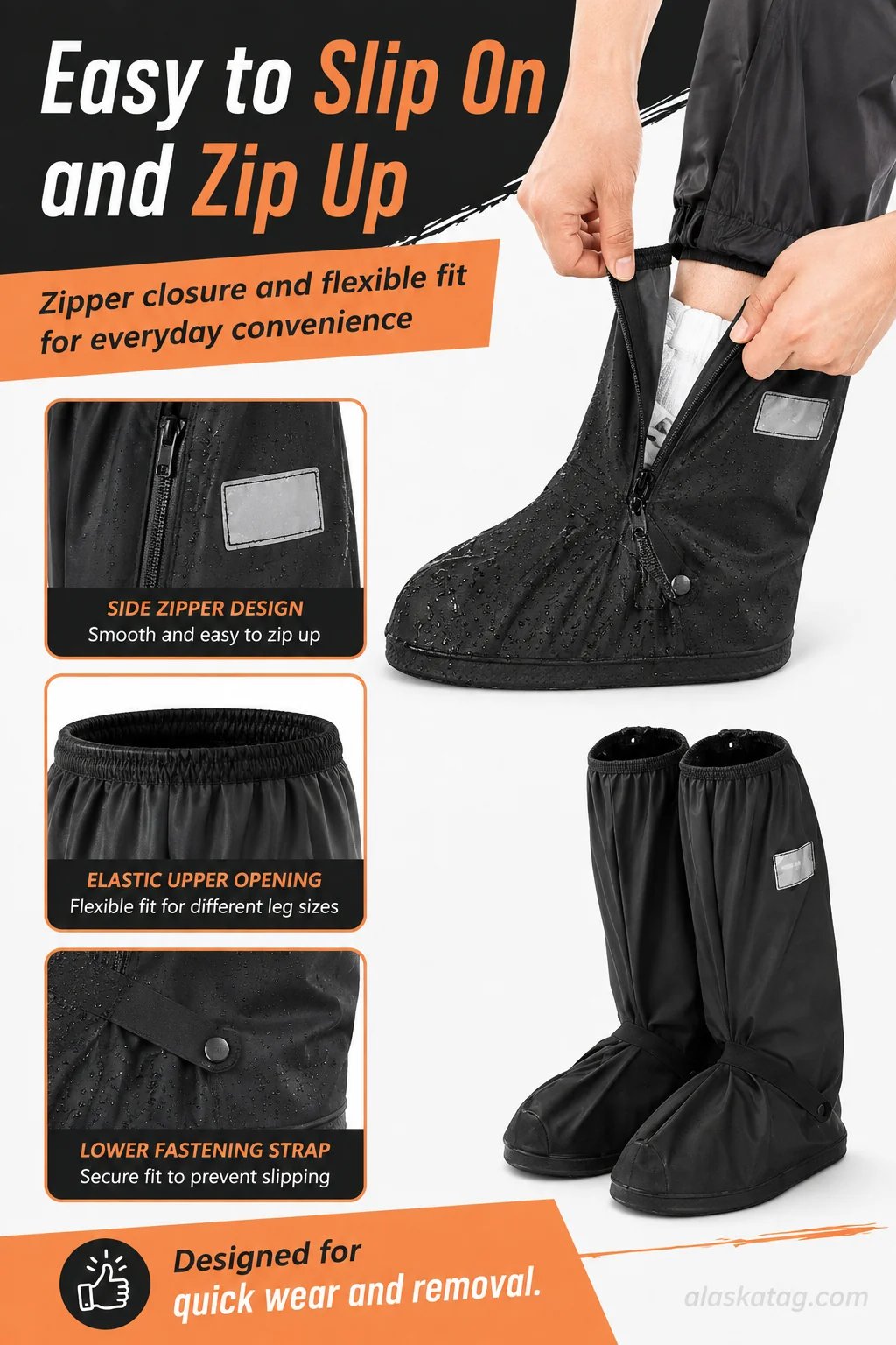 Easy to put on waterproof shoe covers with zipper