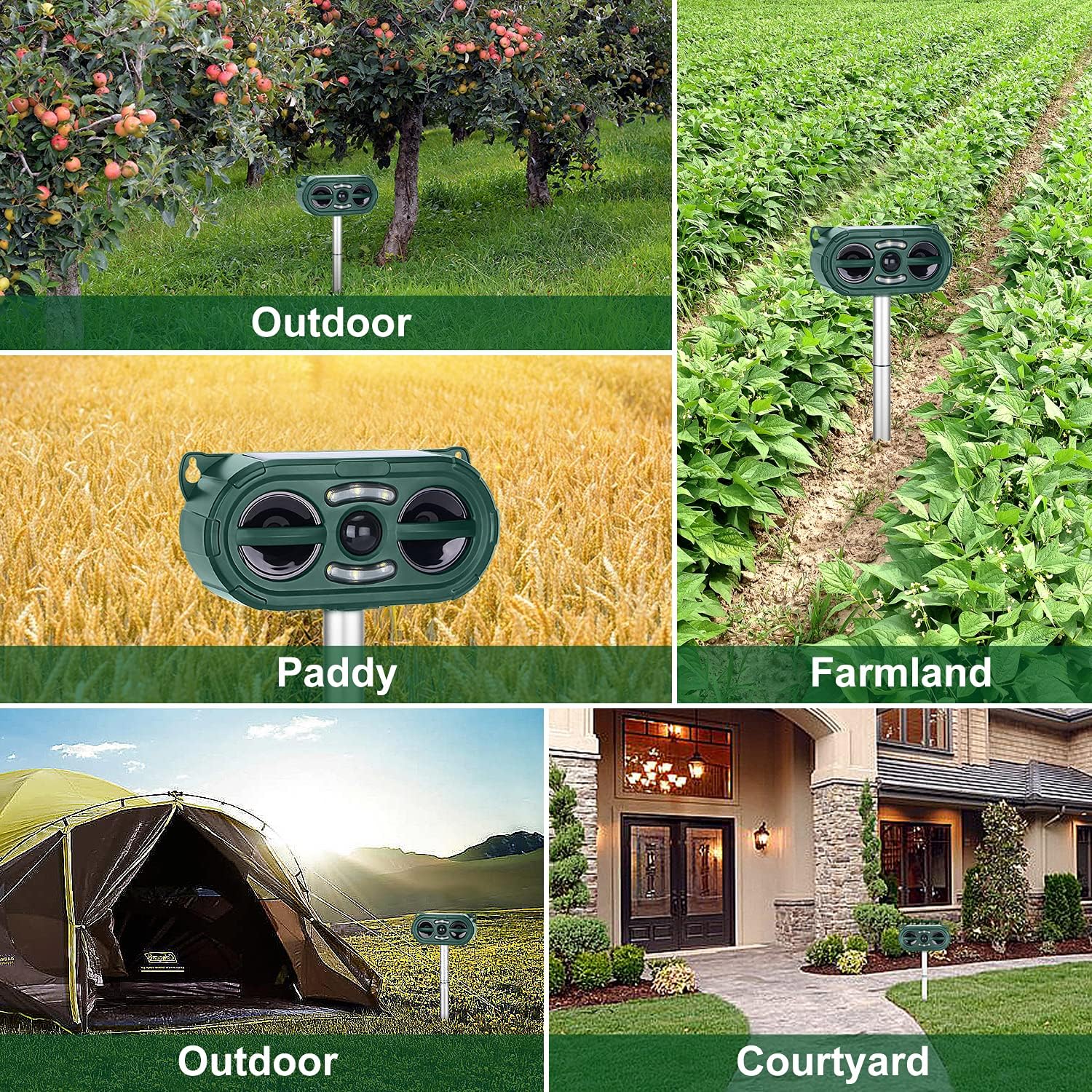 Solar-Powered Animal Repeller, Deer Repellent Devices, Waterproof Ultrasonic Pest Repellent for Outdoor Farm and Orchard Use