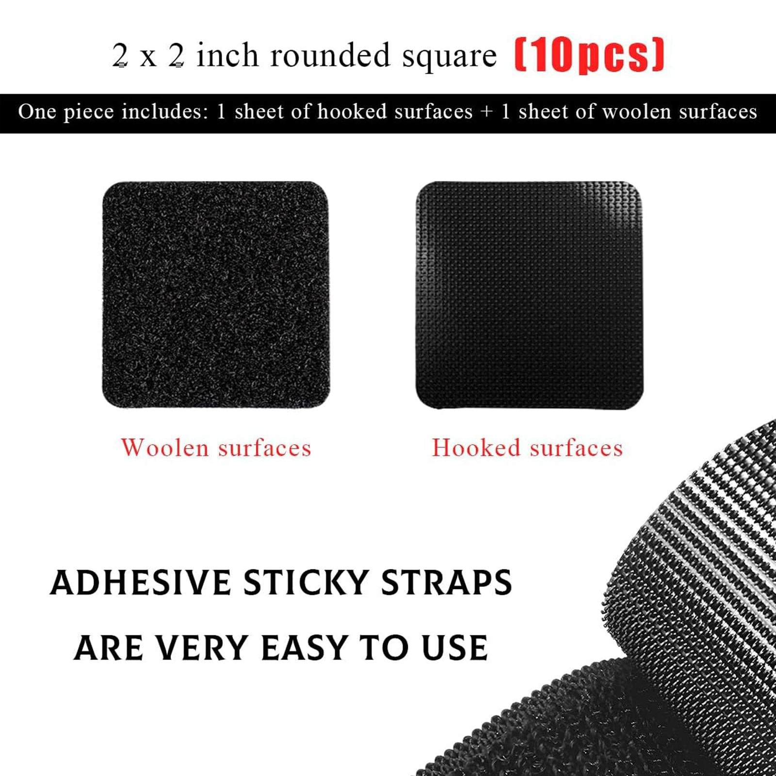 Hook and Loop Strips with Adhesive,2"×2" Car Mats Self-Adhesive Tape Strip,Multi-Purpose Non-Slip Double Sided Snap Fastening Tape,Fixing Tape for Sofa Carpet.