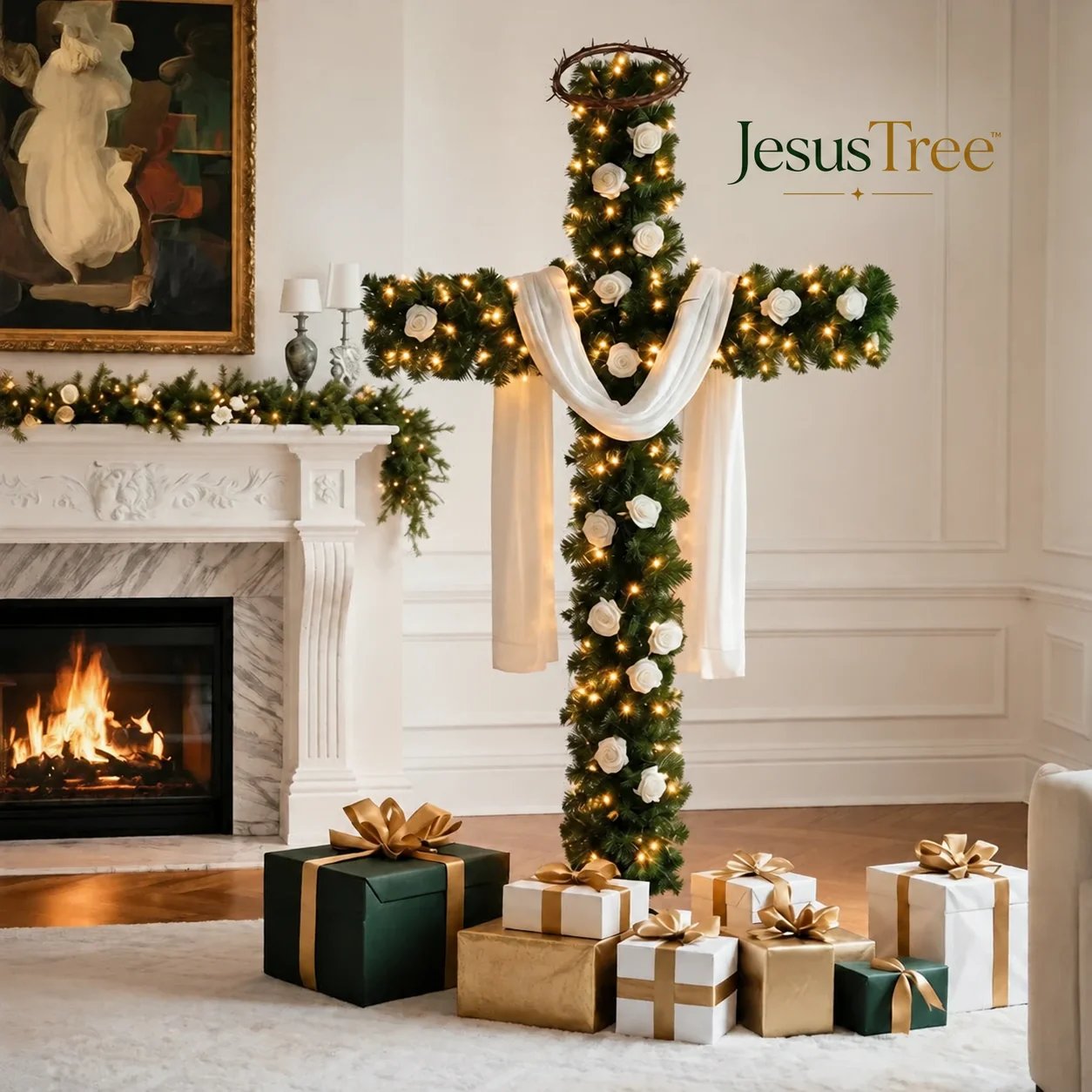 Christian Christmas Cross Tree in living room