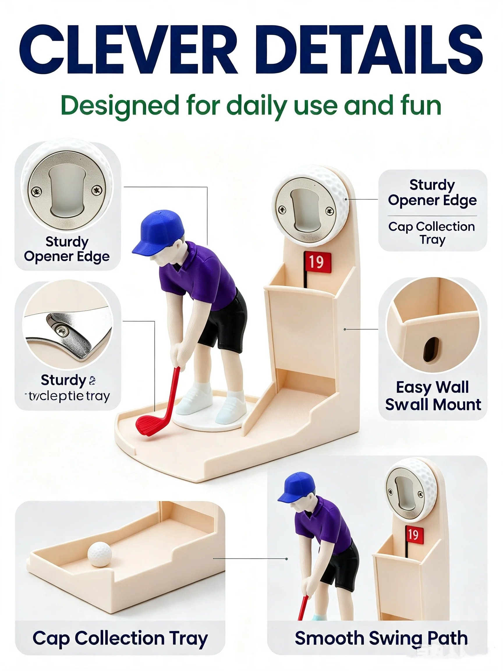Portable golf bottle opener for gatherings