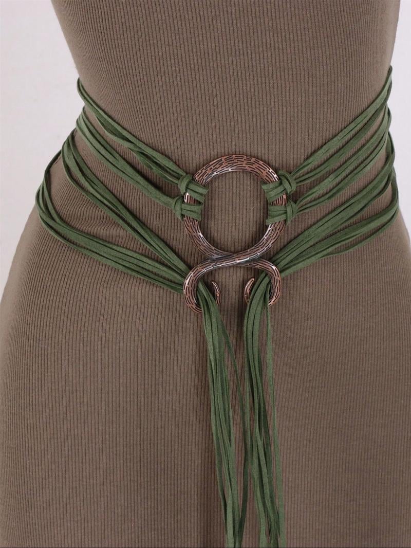 Medieval Viking Braided Leather Belt Set, with Ring Buckle & Tassel Decorations, Halloween Cosplay Costume Accessories for Men Women