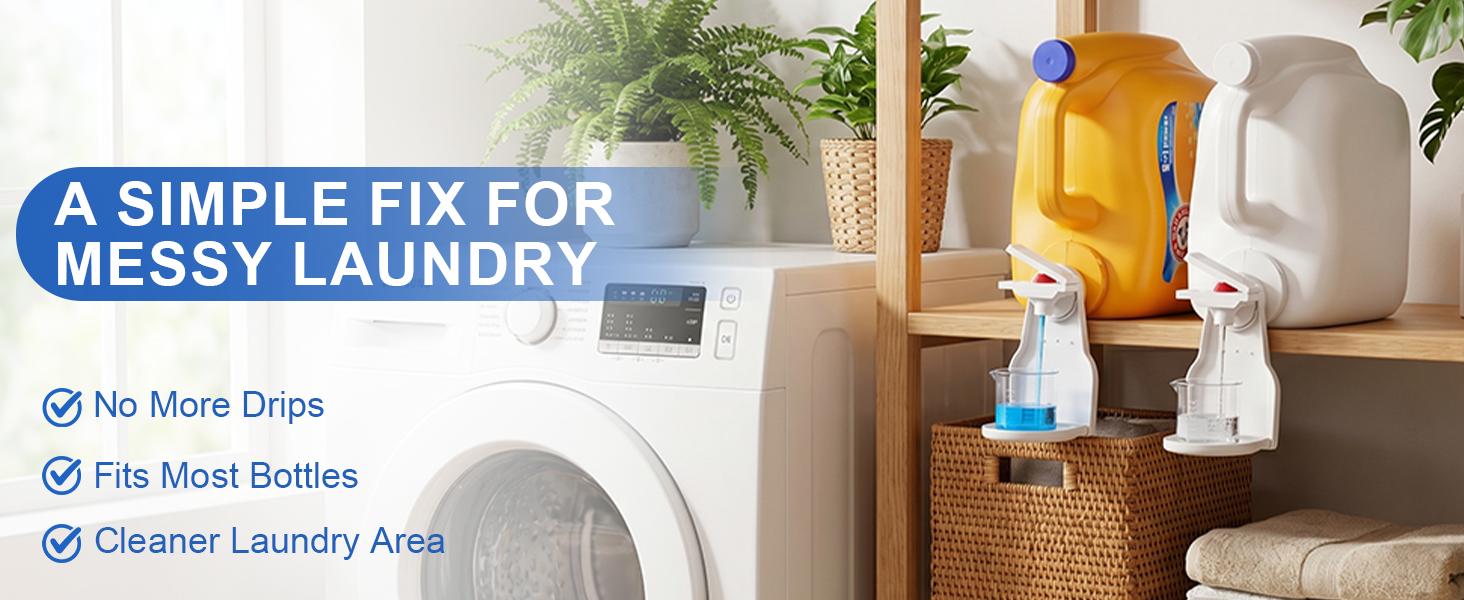 Laundry Detergent Dispenser Cup Holder with Upgraded Nozzle, Drip Tray & Easy Switch, No Mess Liquid Organizer for Laundry Room Laundry Detergent Dispenser Cup Holder with Upgraded Nozzle, Drip Tray & Easy Switch, No Mess Liquid Organizer for Laundry Room