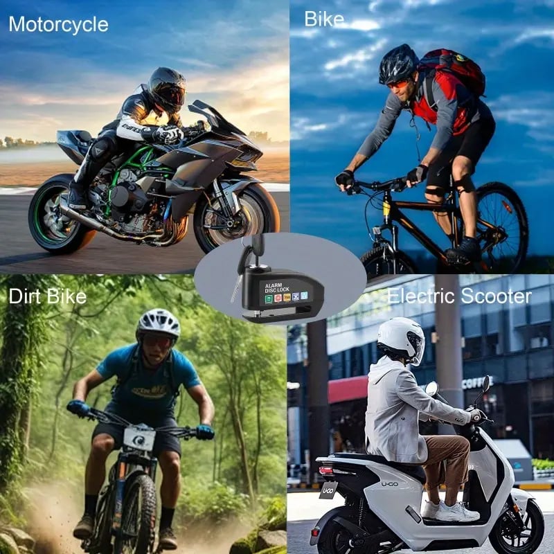 Dual defense motorcycle alarm disc brake lock