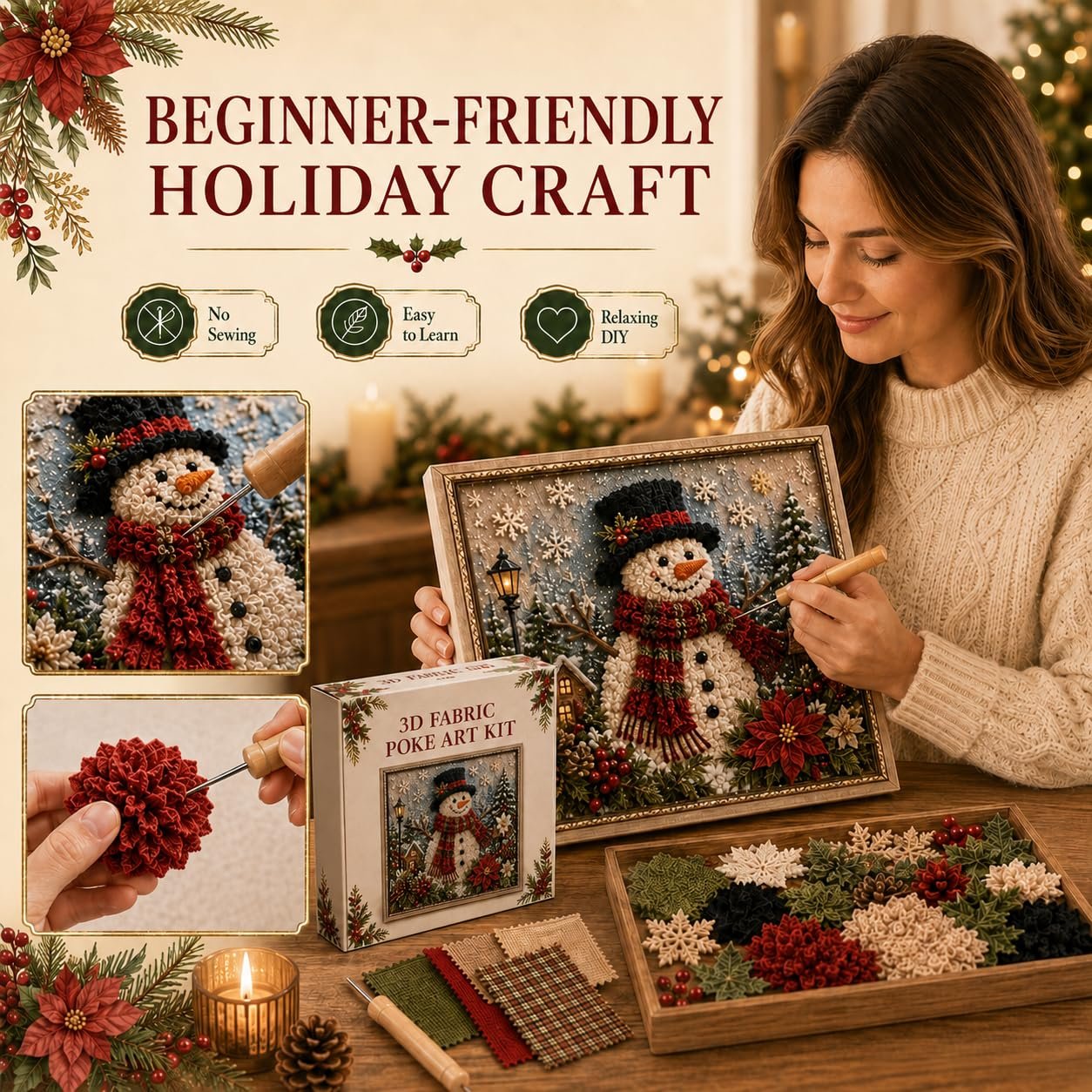 3D Fabric Poke Art Christmas Craft Kit