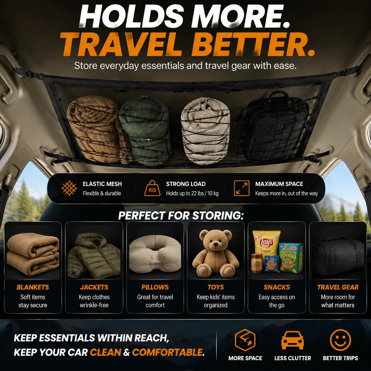 Car Ceiling Cargo Net Organizer feature