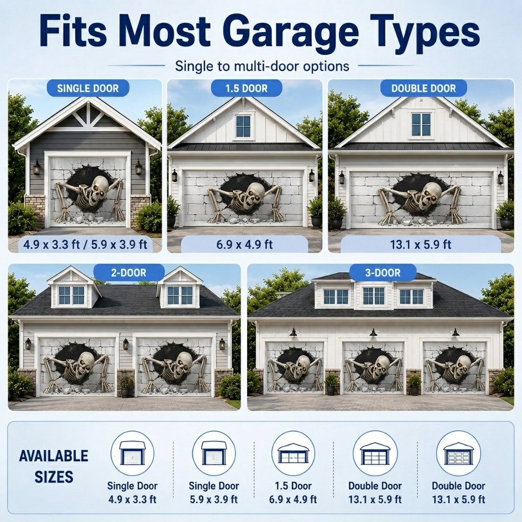 3D skeleton garage door banner available in multiple garage door sizes