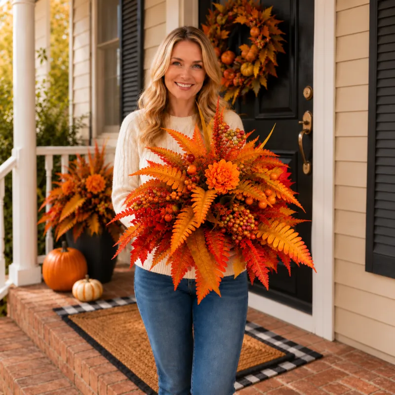 Full autumn floral garden arrangement with layered seasonal details