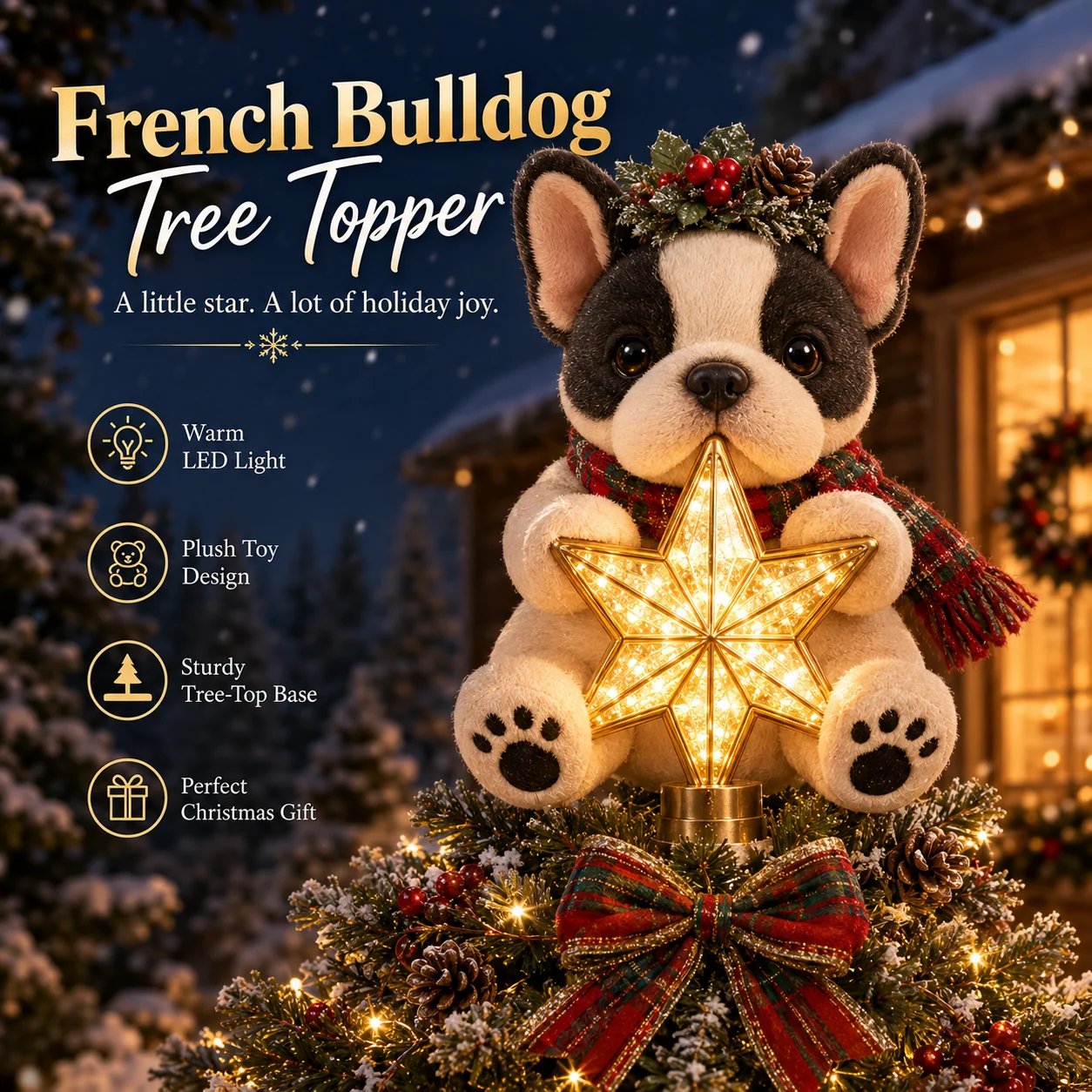 French Bulldog Christmas Tree Topper