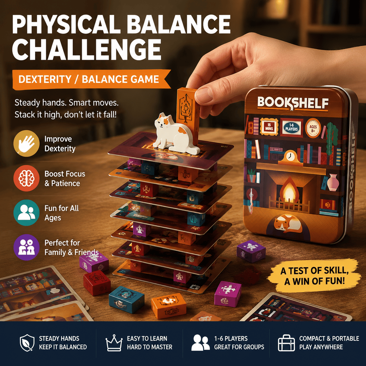 Cooperative Book Tower Balance Game