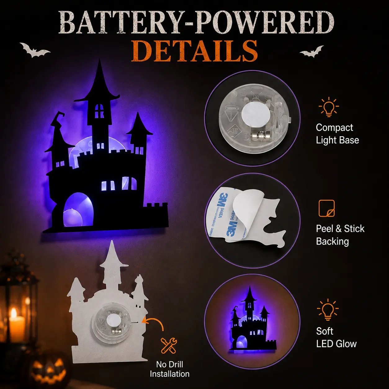Battery-powered Halloween LED wall light sticker