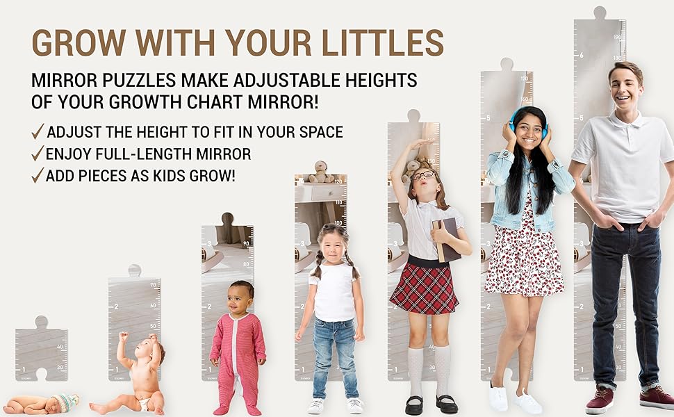 Height Adjustable Growth Chart Mirror Puzzle for Kids' Growth