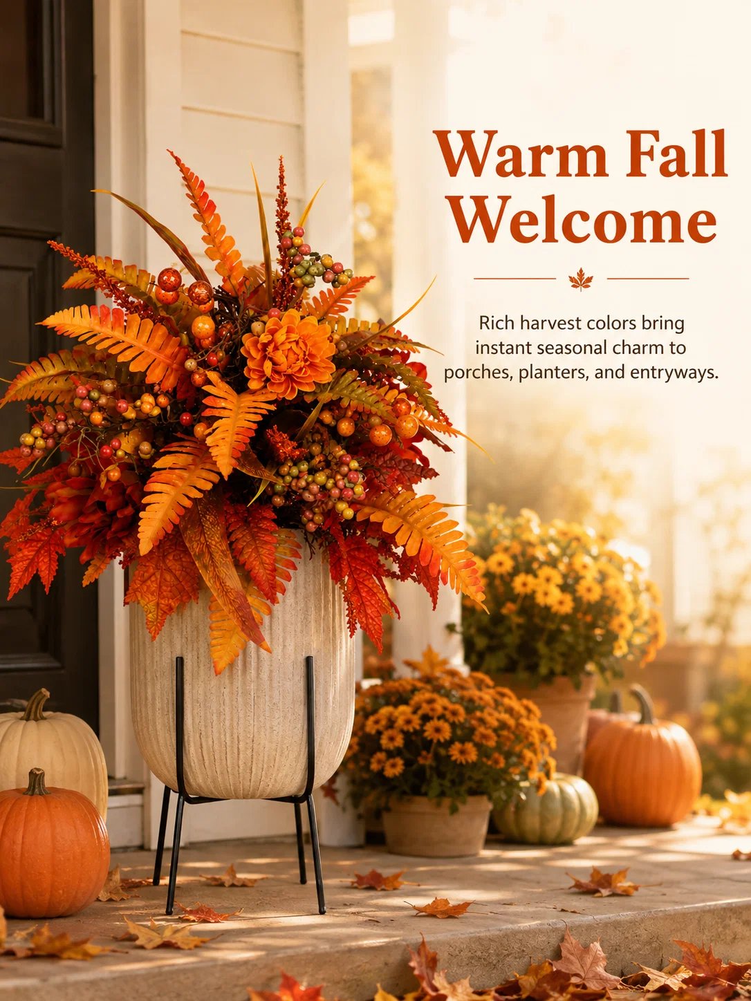 Autumn floral decor for front porch and entryway