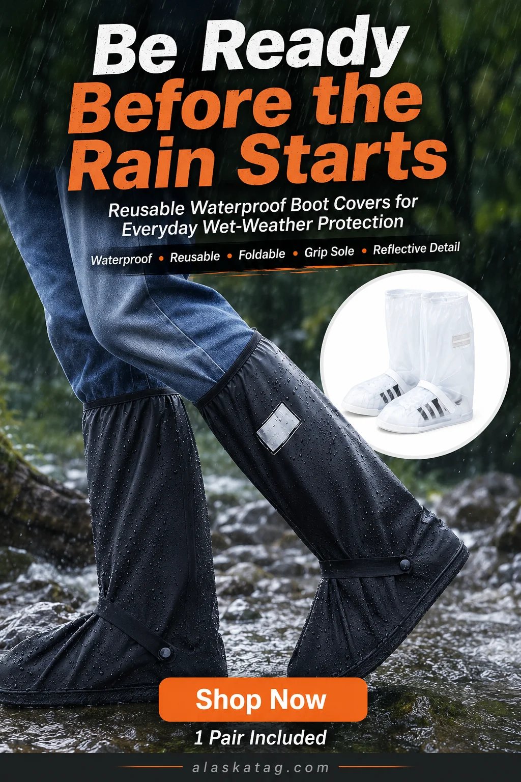 Be prepared before the rain starts with reusable waterproof shoe covers