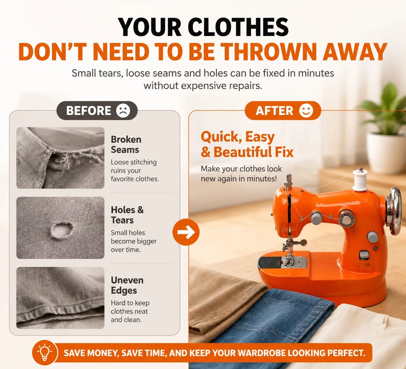 Mini sewing machine creating visible stitches on fabric