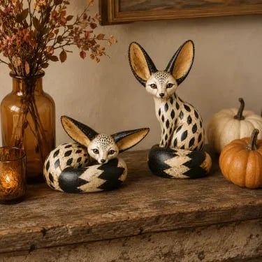 Vintage Fennec Fox pair displayed at home
