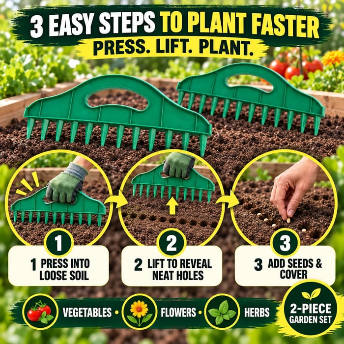 🌱 2-Pack Garden Seed Spacing Tool – Multi-Row Soil Dibbler &amp; Furrow Maker