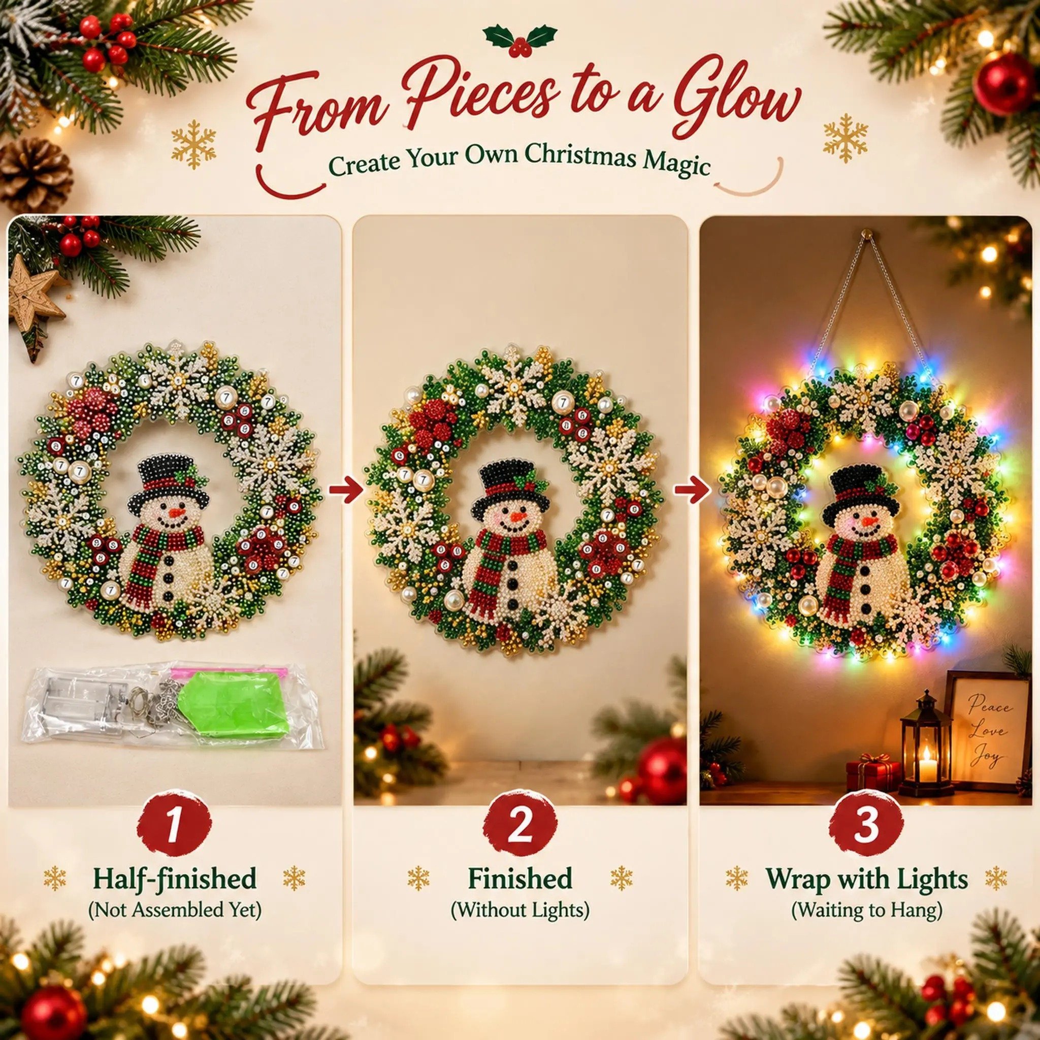 Fun DIY and glowing finished Christmas diamond painting ornament