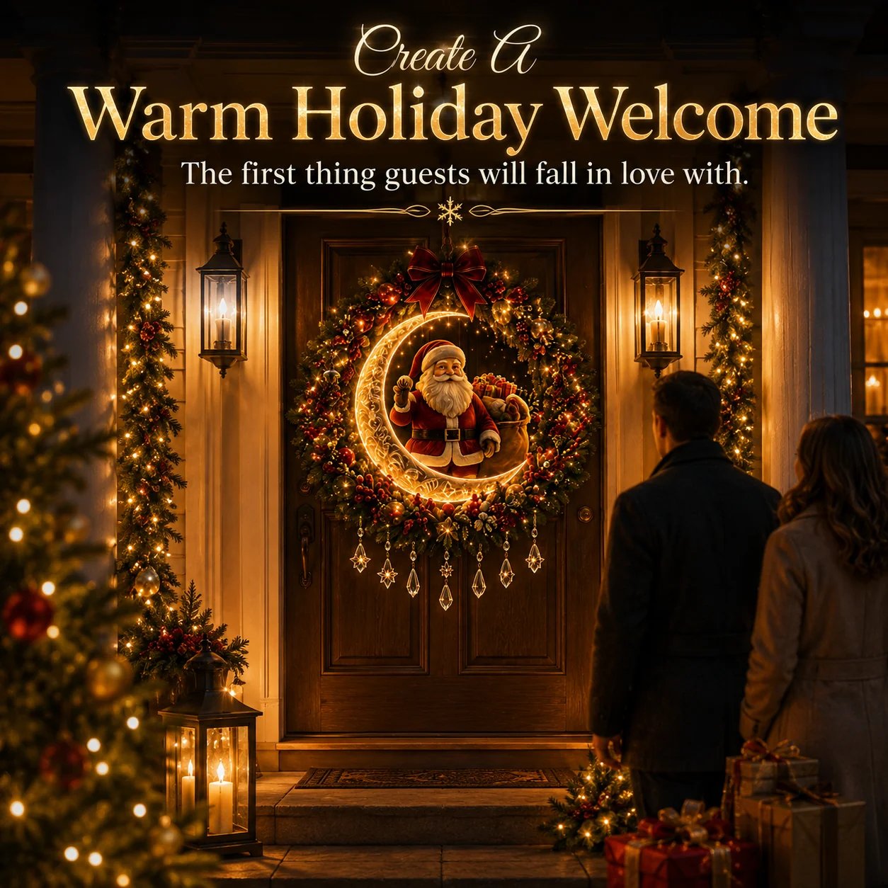 Warm Christmas front door welcome