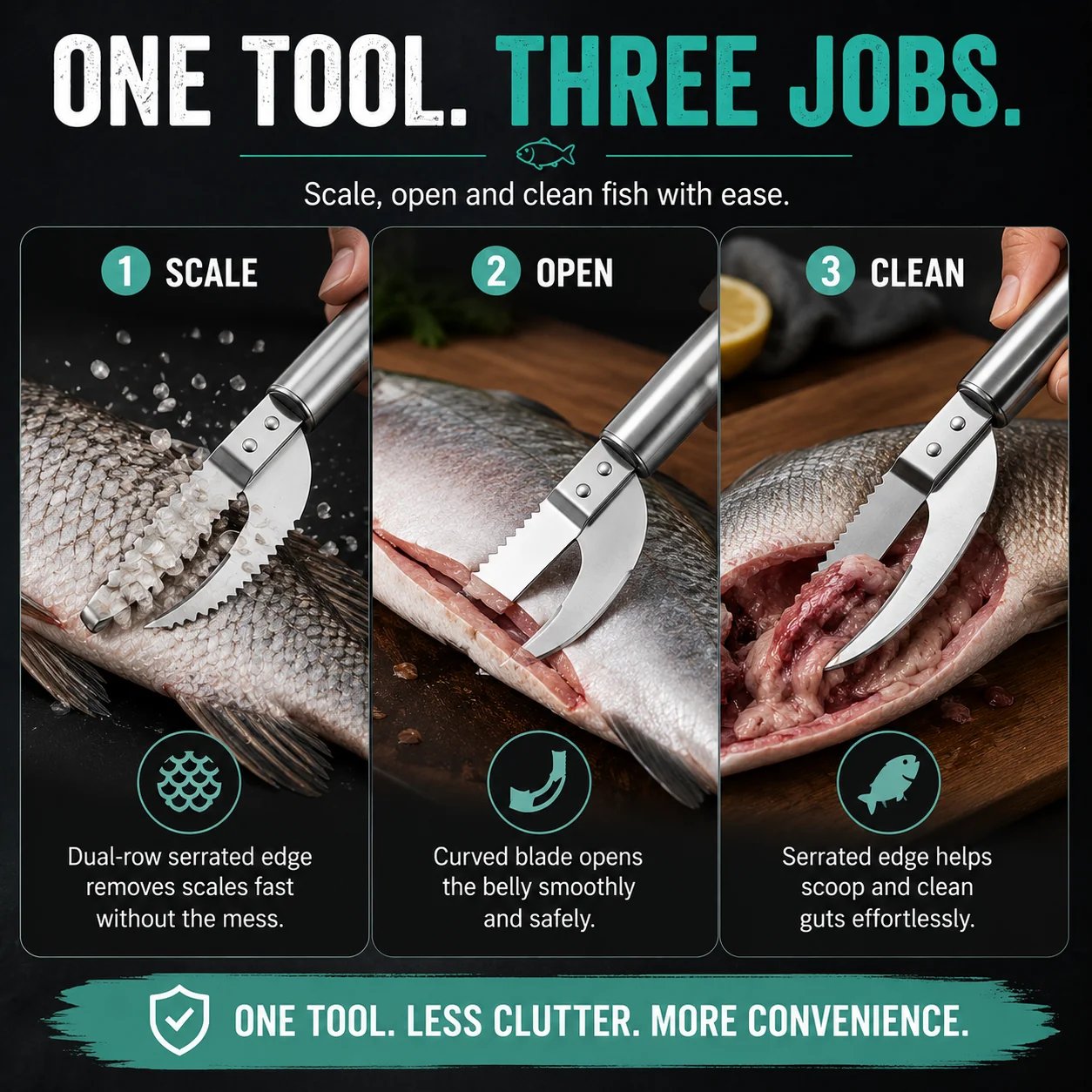 Fish cleaning tool in use