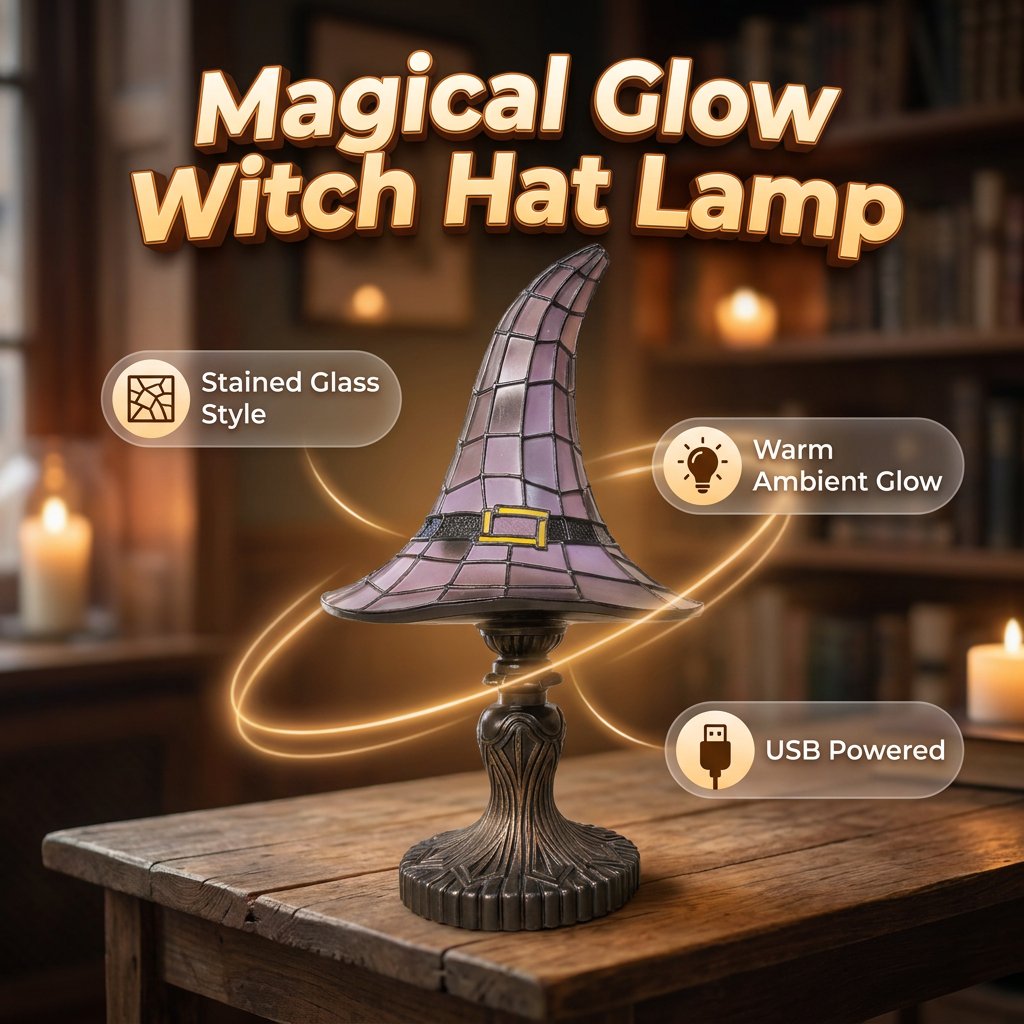 Gothic witch hat Halloween ambient table lamp