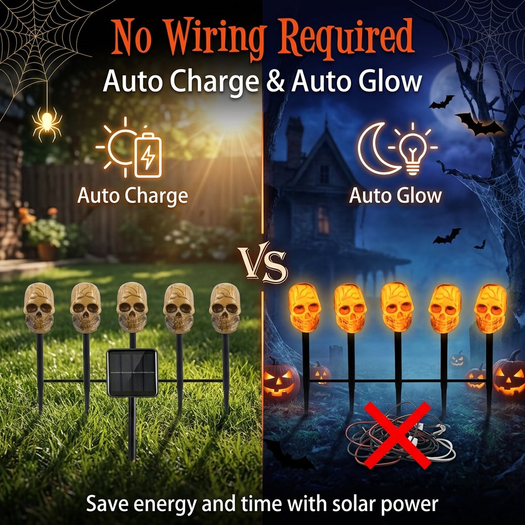Retro Skull 5PCS solar Halloween stake lights