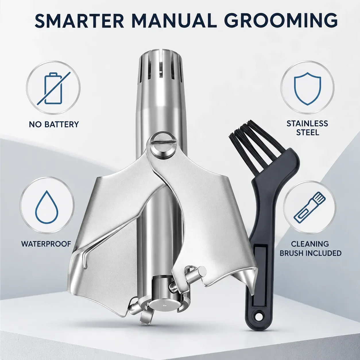 Manual nose hair trimmer product features no battery stainless steel waterproof